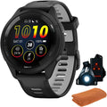 Garmin 010-02810-00 Forerunner 265 GPS Smartwatch, Black/Powder Gray | Official USA Partner Model | Bundle with Sport Towel + Deco Essentials Wearable Commuter Front & Rear Safety Light