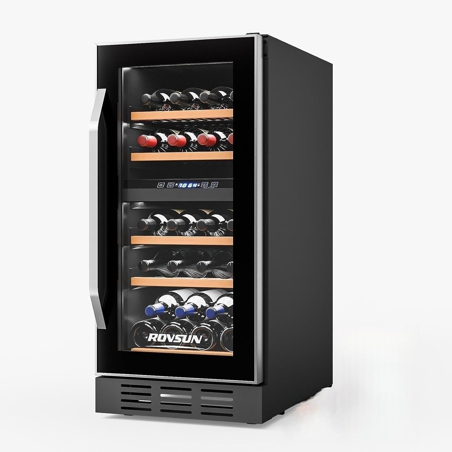 ROVSUN 15''W Dual Zone Wine Fridge with Compressor, 26 Bottles Built-in Wine Cooler Refrigerator with Touch Panel Control and Glass Door, Wine Cellar for Red, White, Champagne or Sparkling, 41-64°F