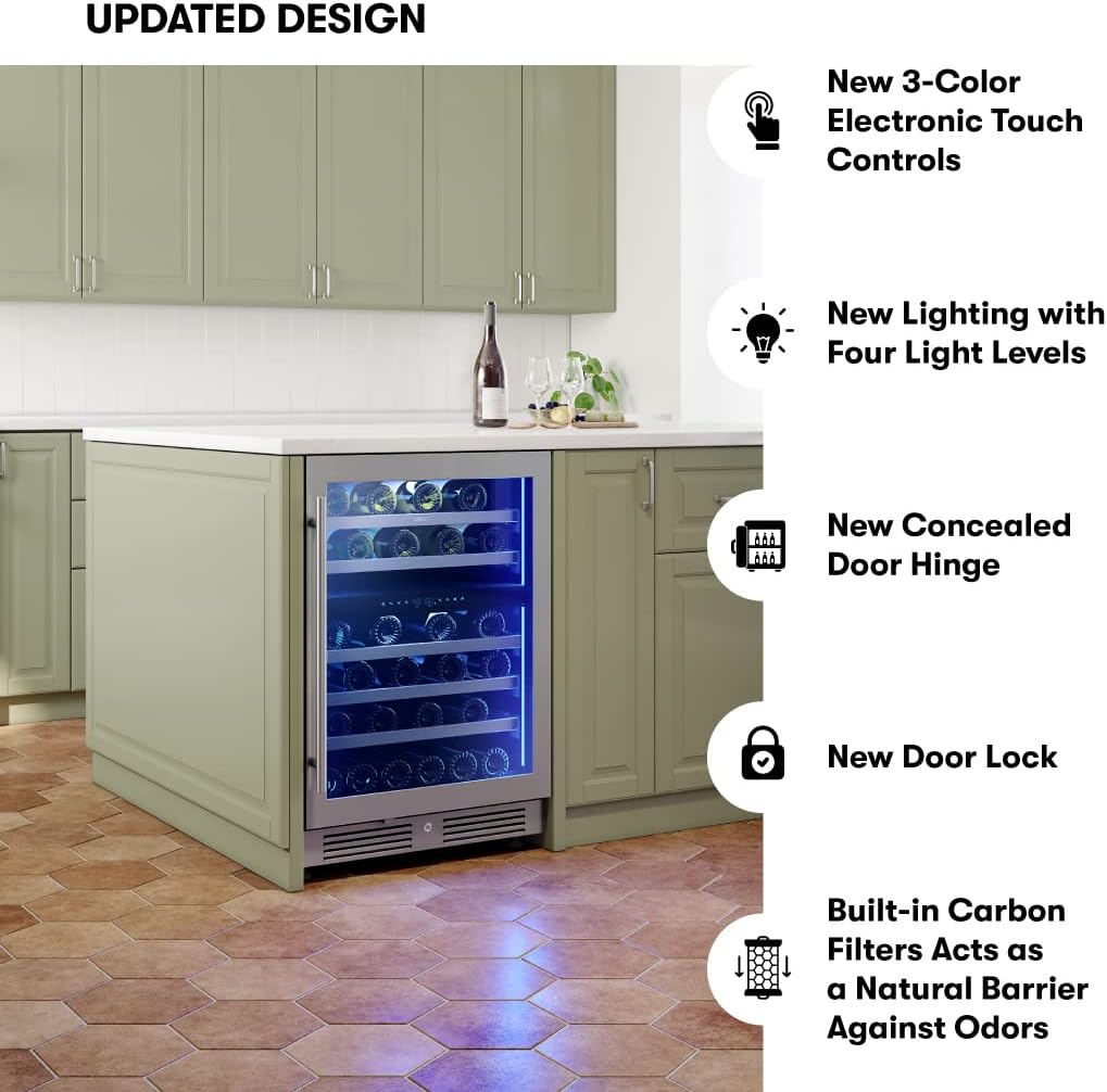 Zephyr Presrv 24' Wine Fridge Dual Zone Under Counter - Countertop Mini Wine Cooler Cellars Small Cabinet Wine Refrigerator Home Bar Chiller Freestanding with Glass Door, 45 Bottles 750ml