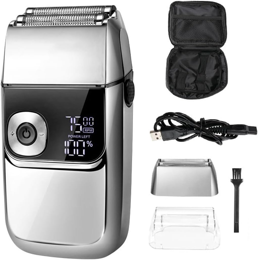 Electric Razors for Men, Electric Foil Shavers for Men All Metal 2 in 1 Foil Trimmer LED Waterproof Shaving Machine 3-Speed Adjustable (Color : Sliver)