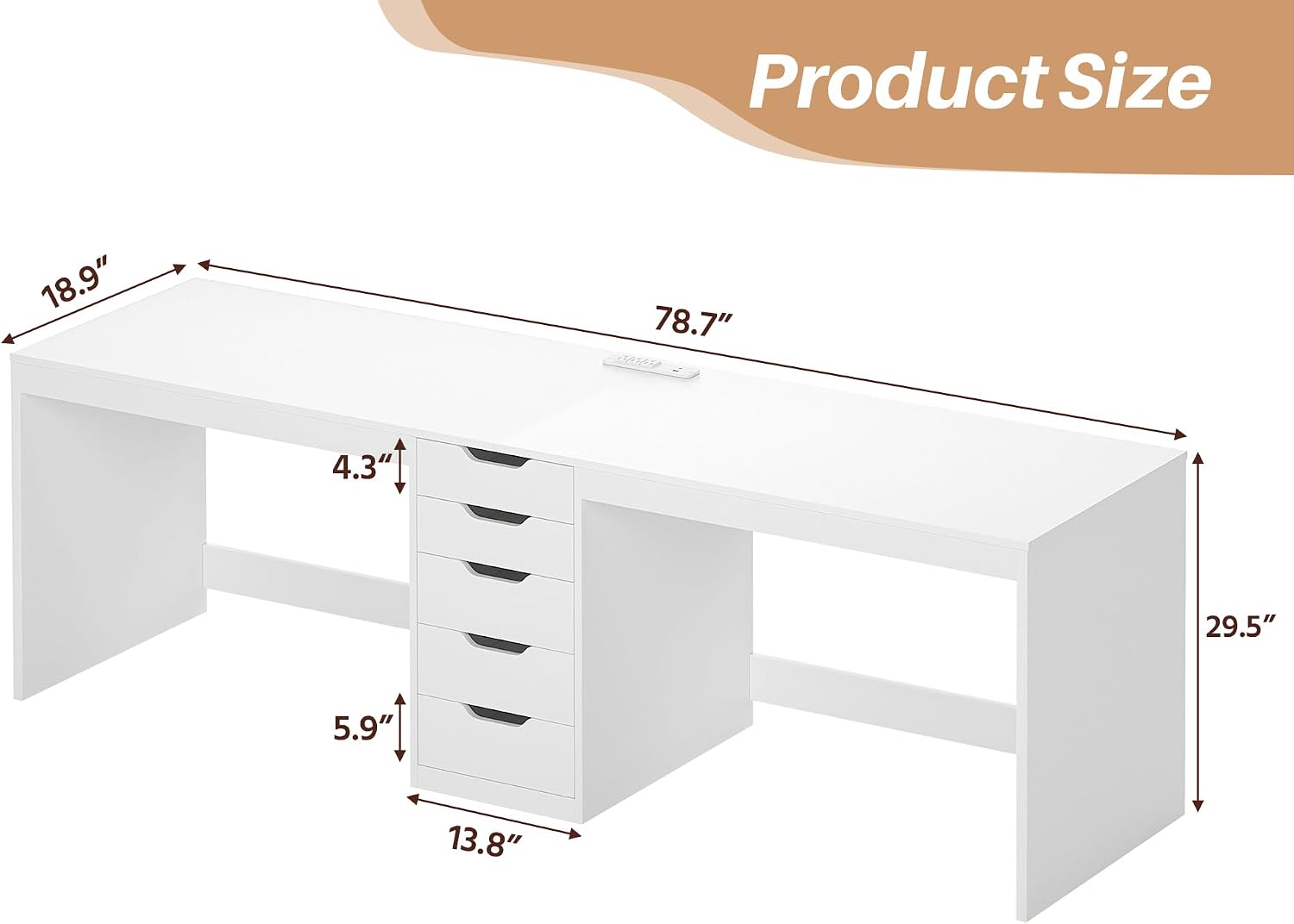 YOMILUVE 2 Person Desk with 5 Drawers and Power Outlets, 78.7 Inch Long Computer Desk with Storage File Cabinet, Two Person Home Office Double Desk with Storage, White