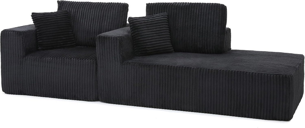 L Shaped Modular Boneless Sectional Couches for Living Room, Wide Armrest, Deep Seat, Memory Foam, Assembly Free, Modern Comfy Corduroy Fluffy Cloud Sofa with Right Chaise, Black