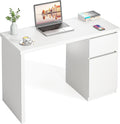 furtble White Desk with Drawers, 47 Inch Small Cute Desk for Bedroom, Home Office PC Desks Workstation Study Table Desks with Storage, White