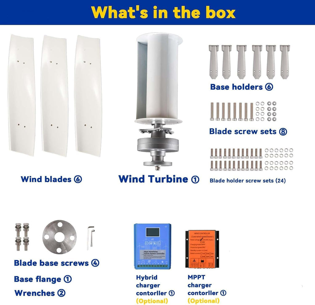 CHRISK 3000W Wind Turbine Generator, No Noise Vertical Wind Turbine Generator, Portable Wind Power Turbine Generator Kit with Controller
