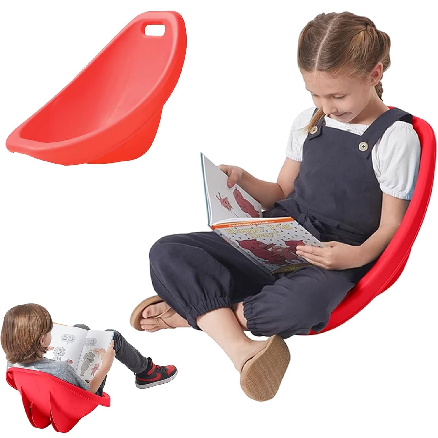 4 Packs Floor Chair with Back Support, Red Scoop Rocker Chair for Kids, Portable Scoop Chairs for Classroom, Plastic Reading Chair Sensory Rocking Chair, Flexible Seating for Classroom