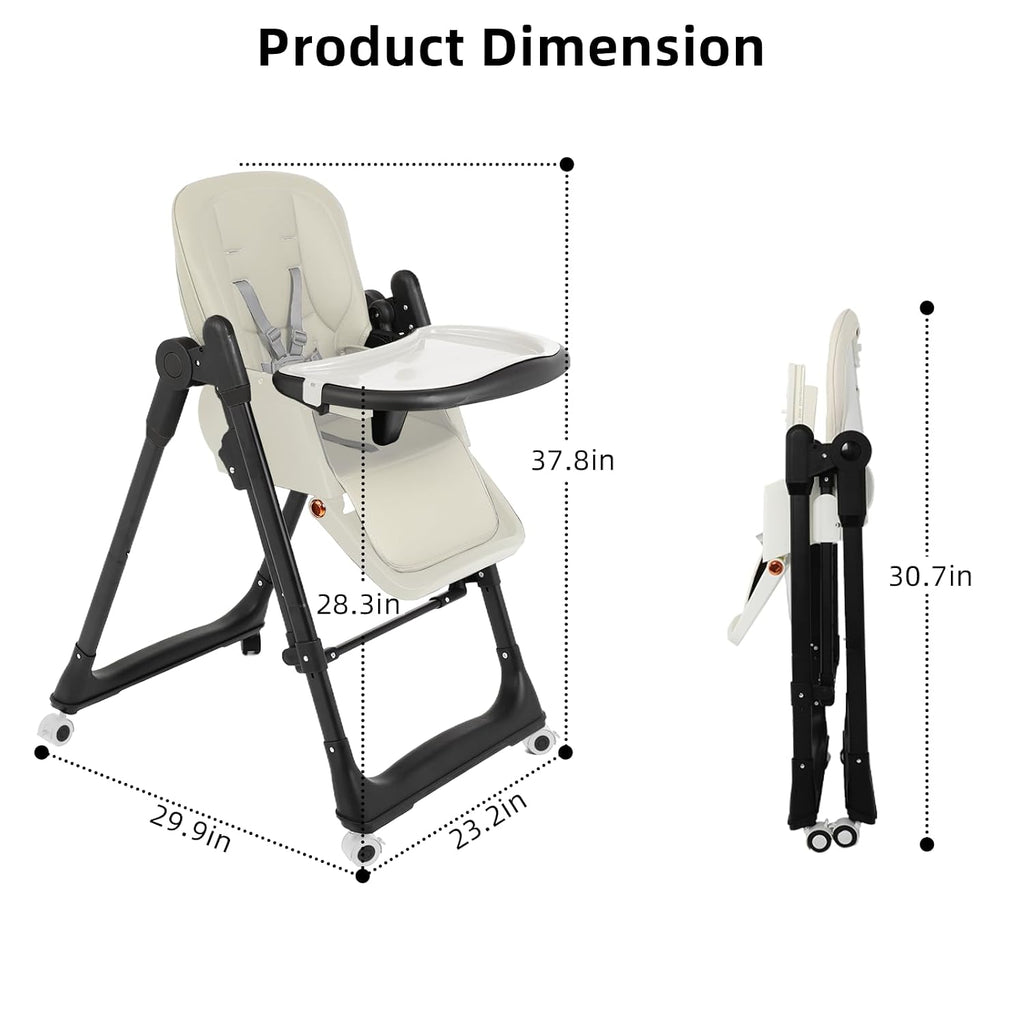 No-Tools Rocking High Chair with Gentle Sway | 5-Min Setup, Removable Easy-Clean Tray & Machine Washable Cover | Space-Saving Foldable Design for Babies & Toddlers (Black White)