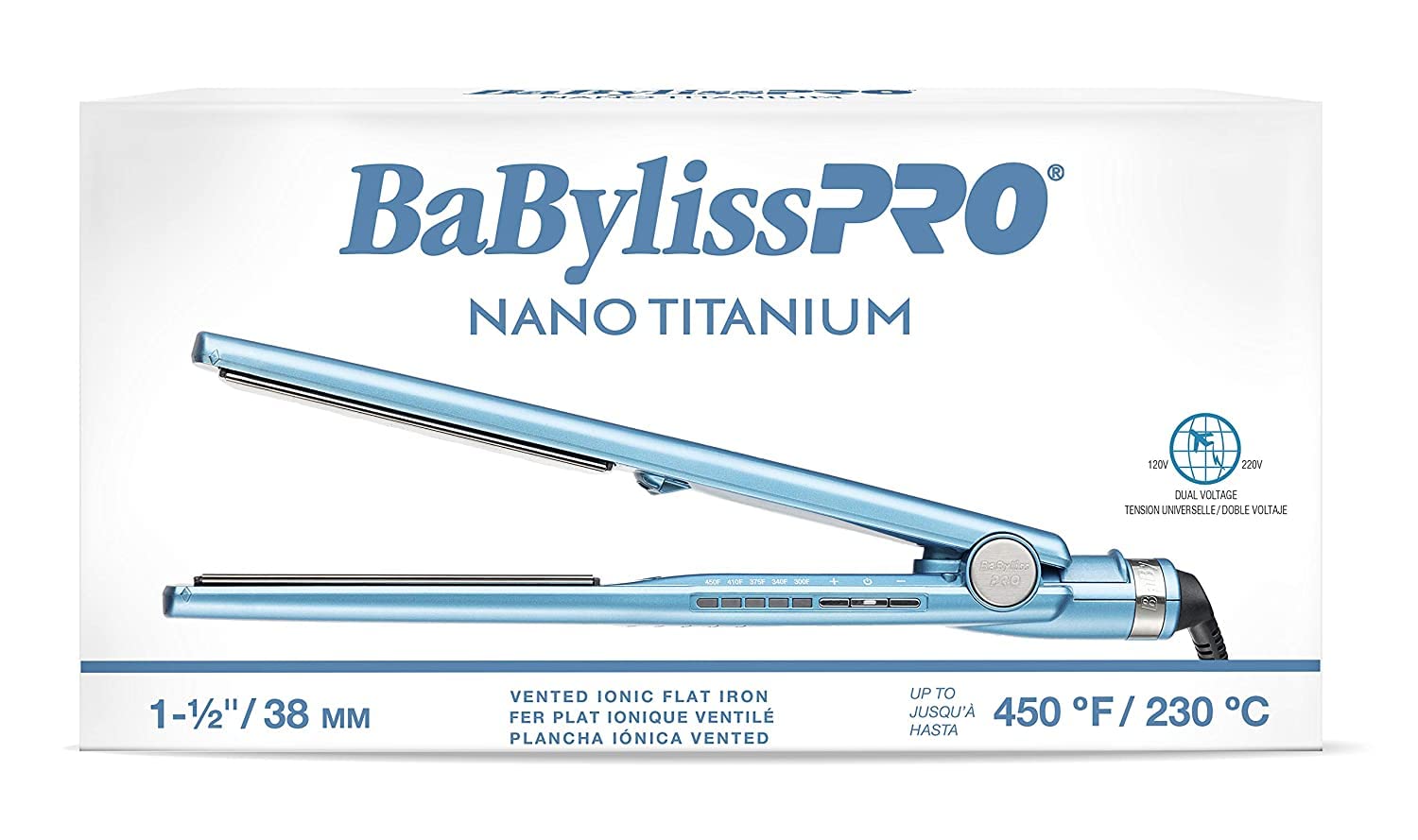 BabylissPRO Nano Titanium Specialty Ionic Hair Straightener, Professional Flat Iron For All Hair Types