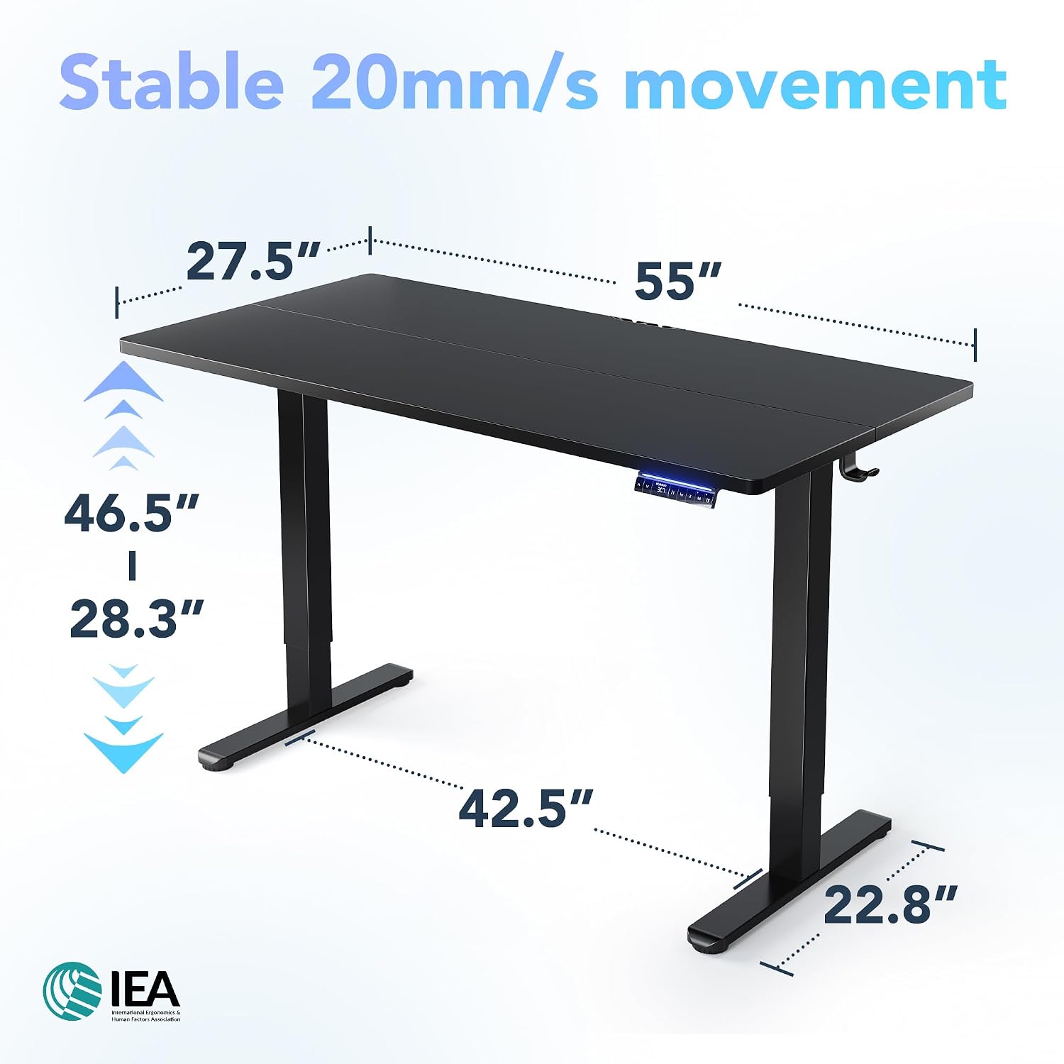 HUANUO 55' AI Smart Standing Desk with App-Synced Sedentary Reminders, Electric Height Adjustable Desk with Body-Data Ergonomic Presets, Voice Control Alexa/Google/Siri, 3 Memory Settings Table, Black