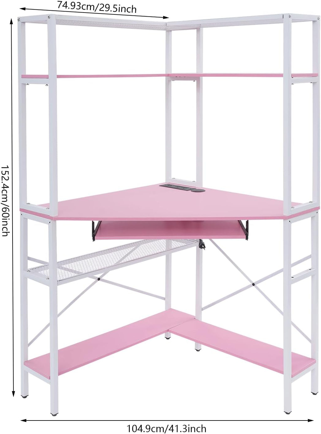Corner Small Desk for Small Space, 29.5'*29.5'*60' Corner Computer Desk with USB Ports Triangle Gaming Desk with with RGB LED Lighting for Home Office, Living Room, Bedroom (Pink)