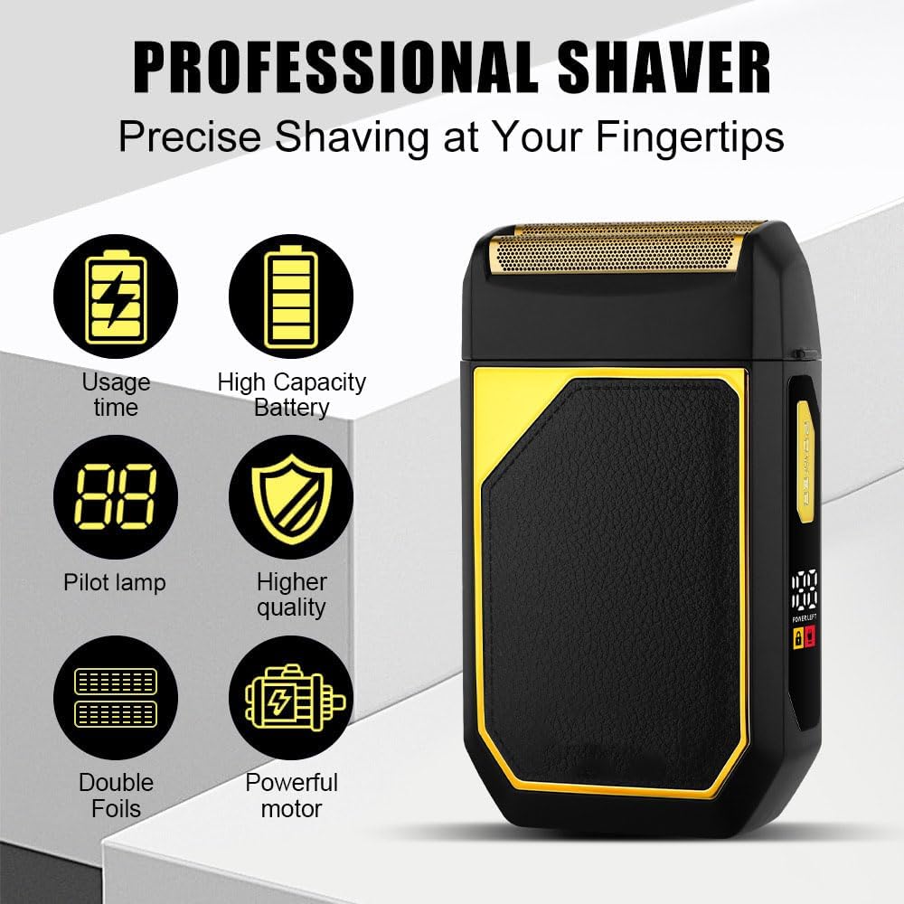 Electric Foil Shavers for Men, Razor for Face - 2 Floating Blades, IPX7 Waterproof, LED Display, Rechargeable,Wet/Dry Hair Beard Trimmer for Travel & Home