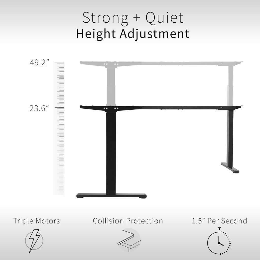 VIVO Electric Triple Motor Height Adjustable 3 Leg Corner Desk Frame, up to 300lbs, Sit Stand Ergonomic L Shaped Frame Only, Black, DESK-V130EB