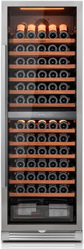 Ca'Lefort 155 Bottle Wine Fridge - 24 Inch Dual Zone Wine Cooler 40-65°F with Bottom Drawer, 13 Adjustable Shelves & 3 LED Lights, Energy Star Certified Built-in or Freestanding for Home/Bar/Kitchen