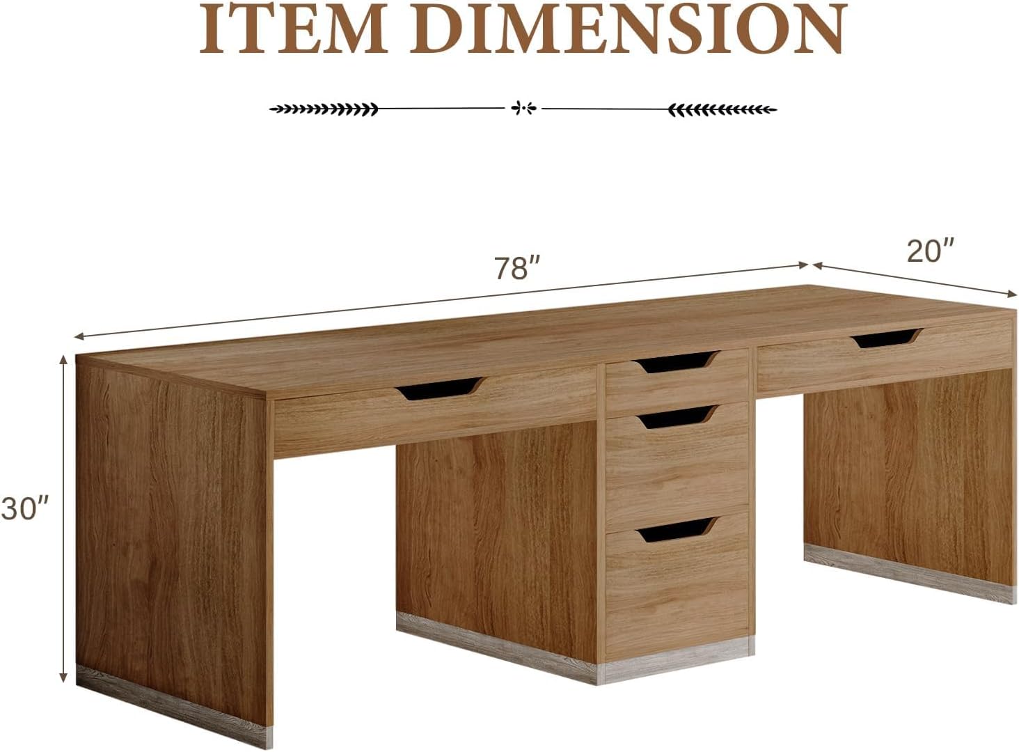 MaverickFurni Two Person Desk with 5 Drawers, Double Desk with Storage for 2 People, 78 Inch Extra Long Computer Desk Workstation with File Drawer for Home Office, Brown