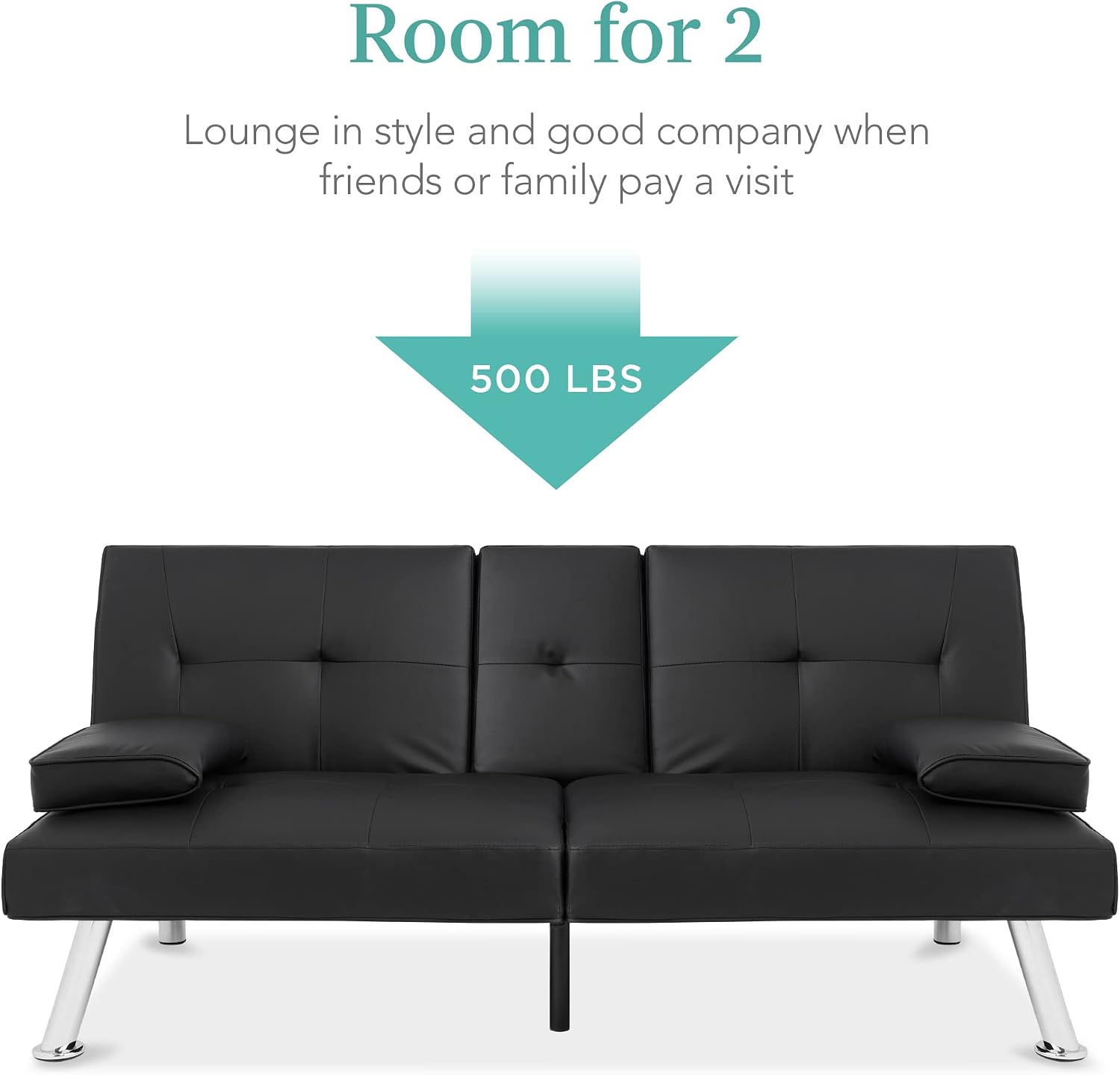 Best Choice Products Faux Leather Upholstered Modern Convertible Futon, Adjustable Folding Sofa Bed, Guest Bed w/Removable Armrests - Black