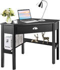 Corner Computer Desk, Space-Saving Corner Table with Drawer & Shelves, Home Office 90° Triangle Corner Workstation, Modern Makeup Vanity Table, Small Corner Desk for Small Spaces (Black)