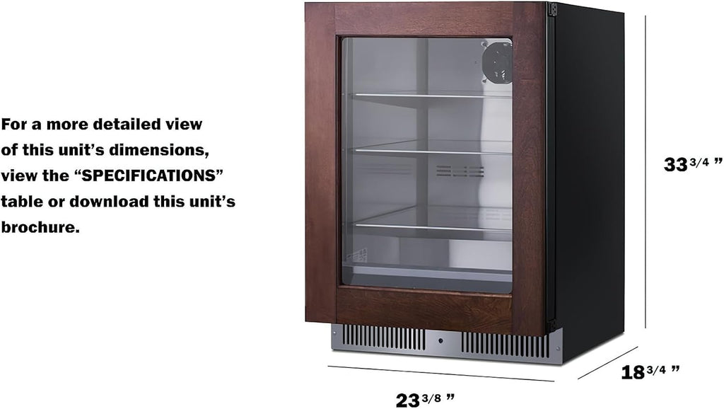 Summit 24 Inch Beverage Refrigerator with Glass Door, 3.5 Cu.ft., Shallow Depth Undercounter, Commercially Approved- SDHG2443PNR (RHD, Panel Ready) (Panel not included)