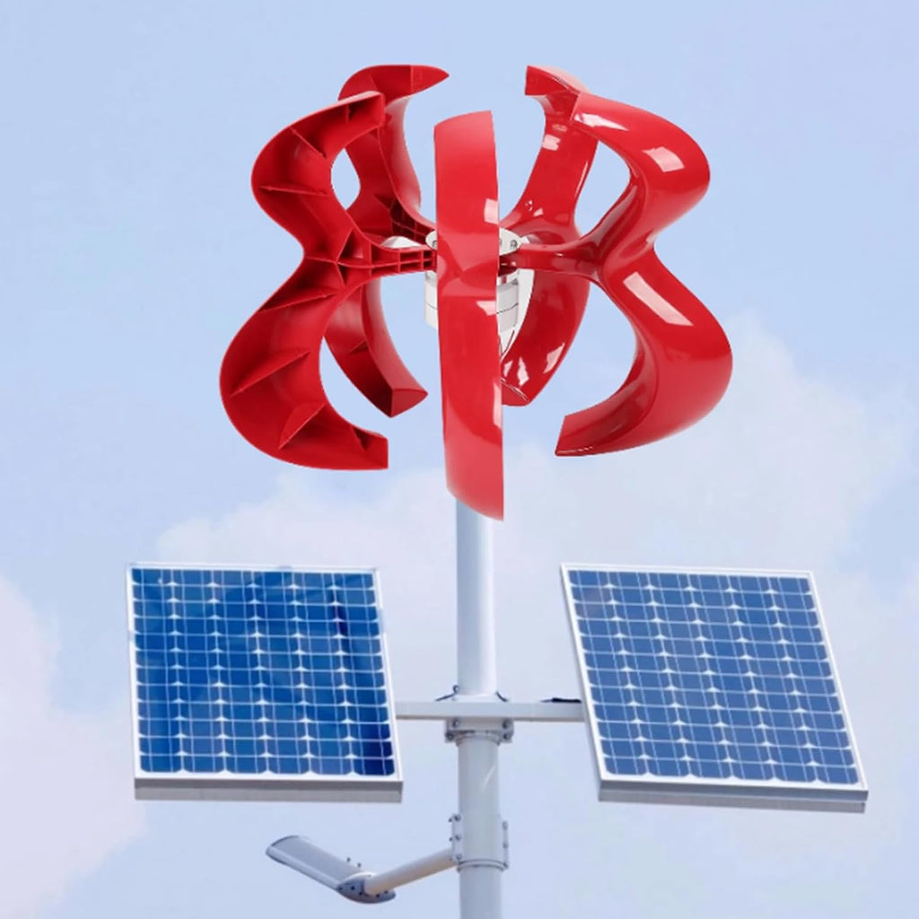 100W-3000W Red Vertical Wind Turbine Generator Kit, AC 12V 24V 48V Start Speed Wind Turbine Generator with Controller 5 Blades for Outdoor Street Lights