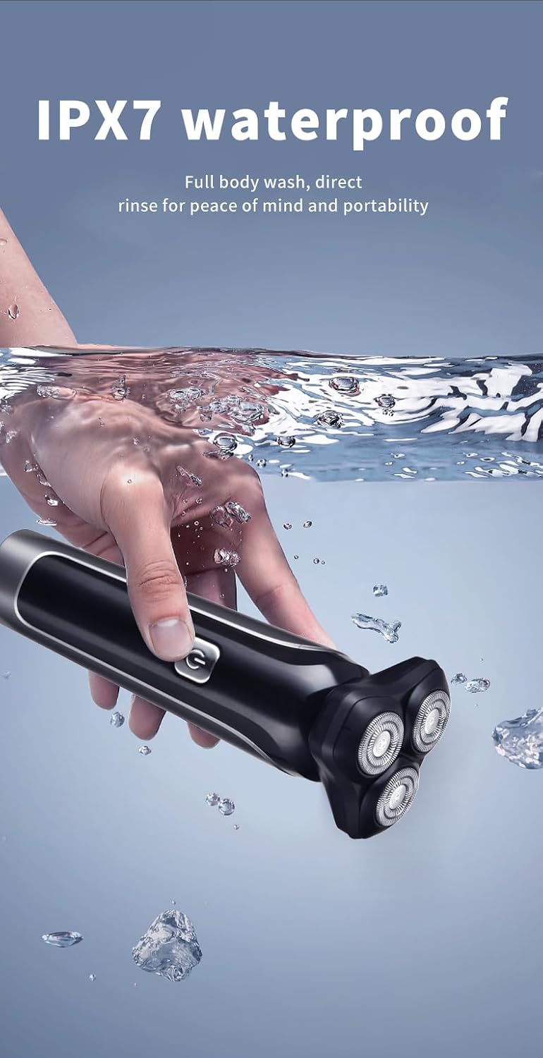Electric Razor for Men Cordless: Wet/Dry Rotary Shaver IPX7 Waterproof - Fast Charging & Sensitive Skin Care