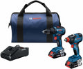 Bosch GXL18V-233B25 18V 2-Tool Combo Kit with 1/2 In. Hammer Drill/Driver, Two-In-One 1/4 In. and 1/2 In. Bit/Socket Impact Driver/Wrench and (2) CORE18V® 4 Ah Advanced Power Batteries