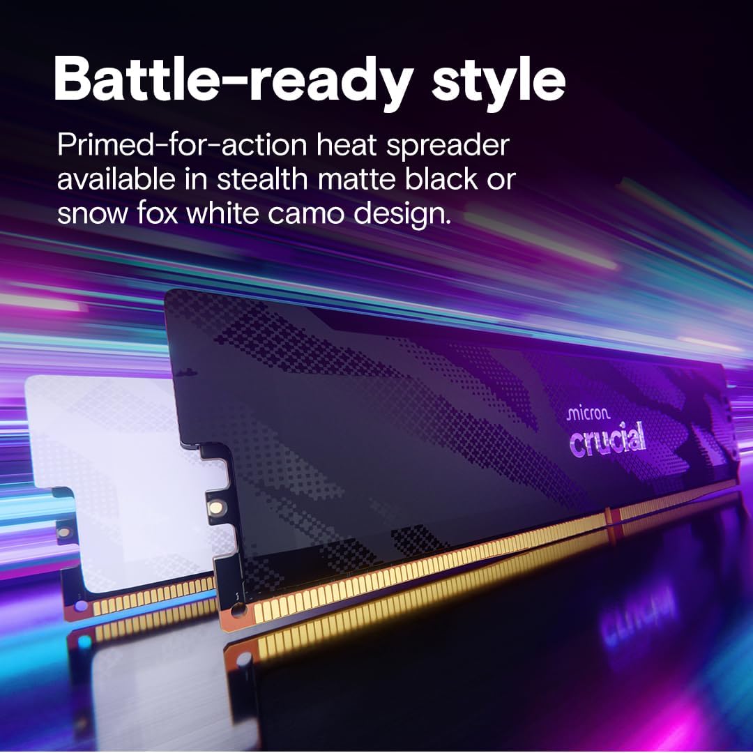 Crucial Pro DDR5 RAM 32GB Kit (2x16GB), 6400MHz CL32, Overclocking Desktop Gaming Memory, Intel XMP 3.0 & AMD Expo Compatible, Black - CP2K16G64C32U5B