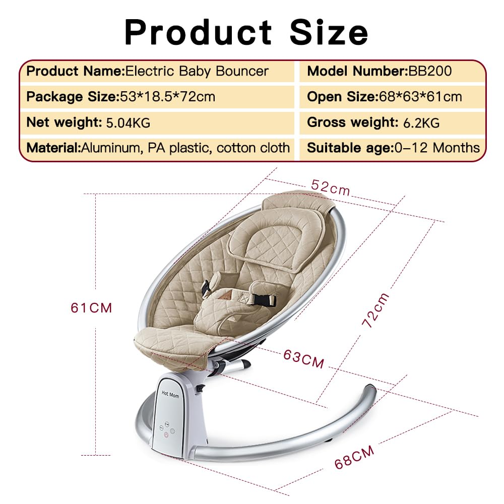 Hot Mom Upgrade Cotton Electric Baby Bouncer for Infant,Bluetooth Baby Swing Enabled Automatic, Baby Rocker Inset Music Speaker, Baby Chair Intelligent Timing & LED Touch Screen (Green)