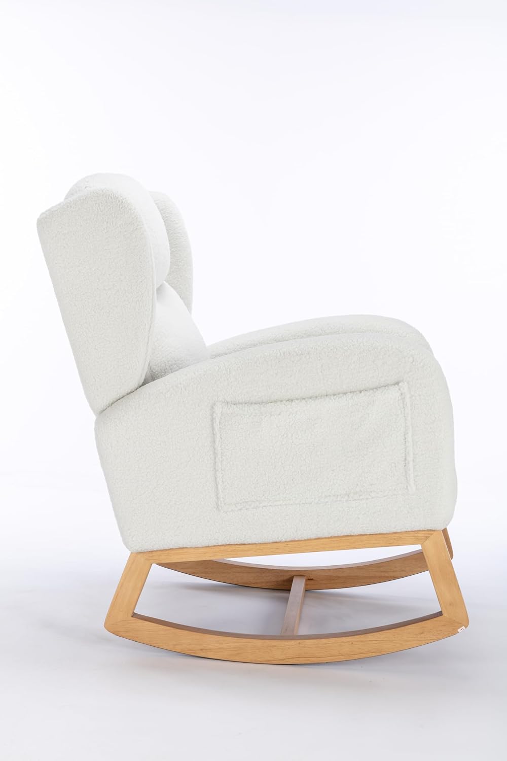 Nursery Glider Chair - Wingback Teddy Upholstered Rocking Chair with High Backrest, Ergonomic Rocker Chair for Breastfeeding & Baby Room, Modern Accent Armchair for Living Room & Bedroom, Lvory