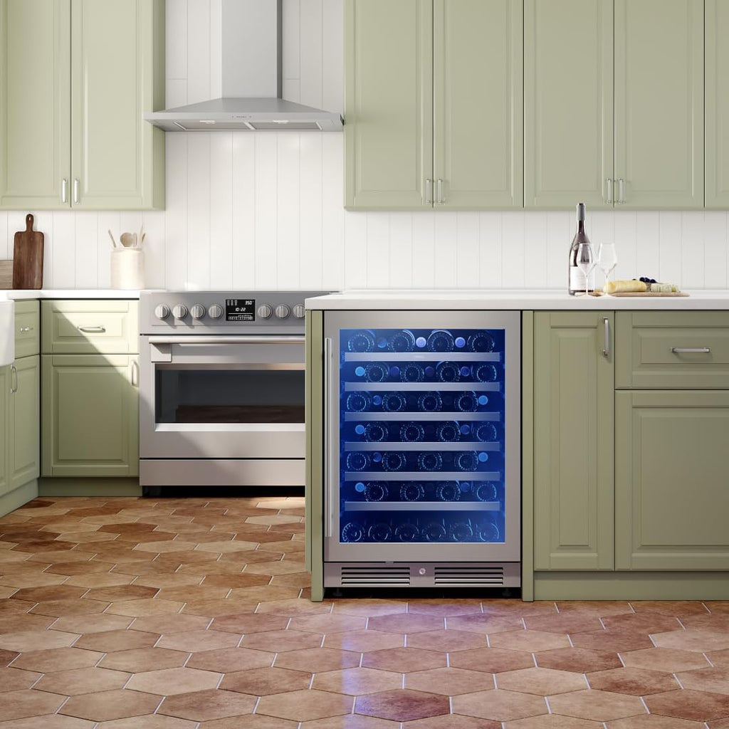 Zephyr Presrv 24' Wine Fridge Single Zone Under Counter - Countertop Wine Cooler Cellars Cabinet Wine Beverage Refrigerator Home Bar Chiller Freestanding with Glass Door, 53 Bottles 750ml