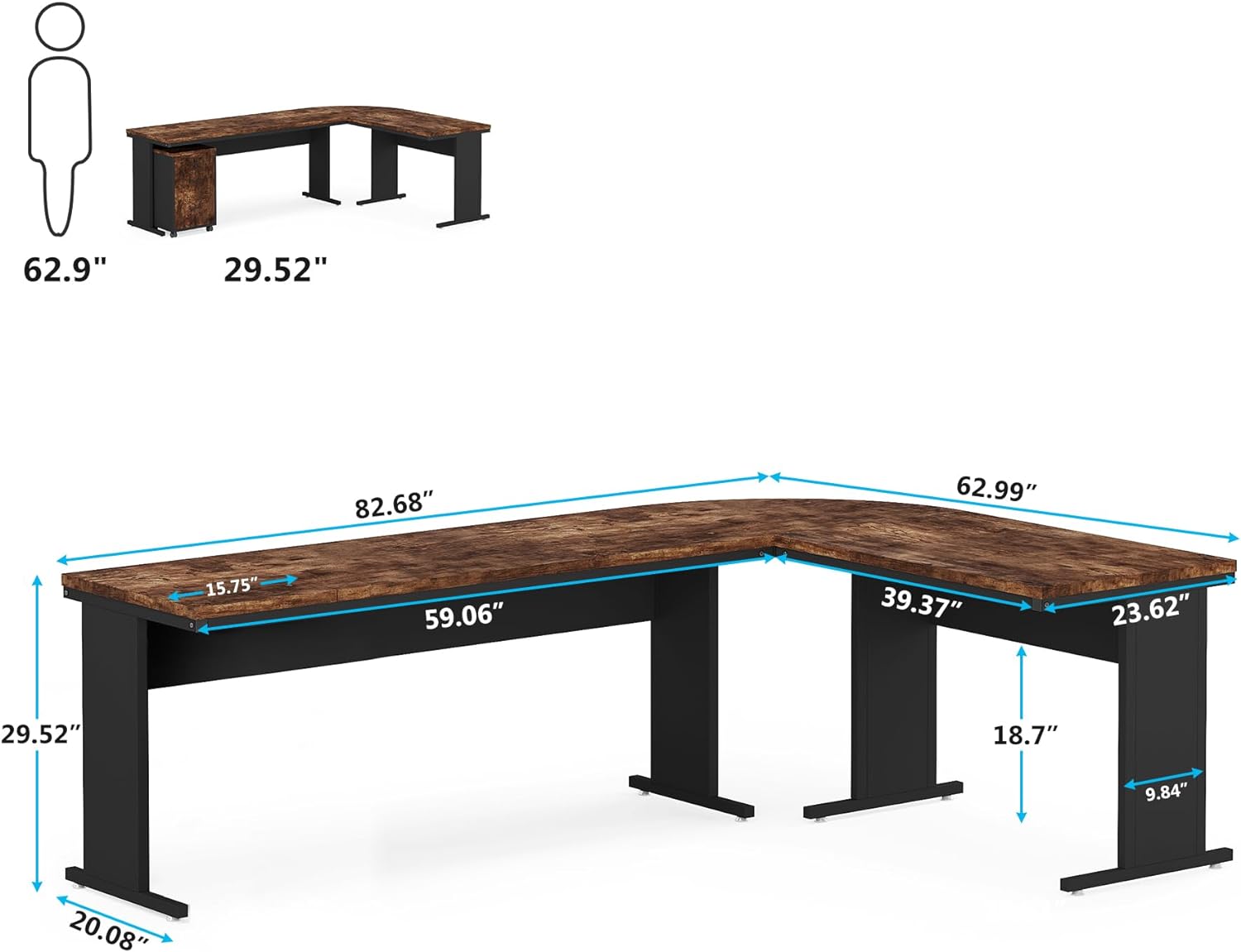 Tribesigns 83' L-Shaped Executive Desk, Large Office Desk with Drawers, Industrial Corner Computer Table with Rolling File Cabinet, Business Workstation for Home Office (Brown, 83 Inches)