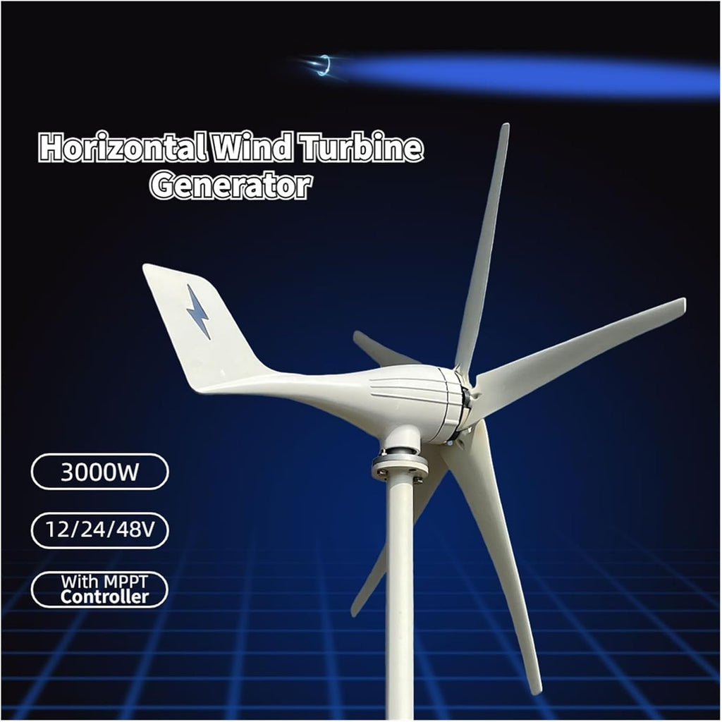 Wind Turbine Generator, The Horizontal Axis 3000W 3/5 s Windmill 12V 24V 48V Wind Power Small Wind Turbine Generator MPPT Controller For Home Use for Marine, RV, Home(Wind turbine only,24V)
