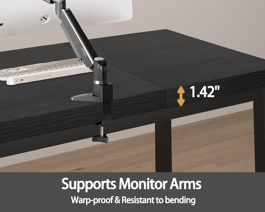 63 Inch Large Computer Desk, Modern Office Desk with Adjustable Feet, Gaming Desk with Deep Desktop, Study Writing Table for Home Office, Work from Home, Easy Assembly, Black