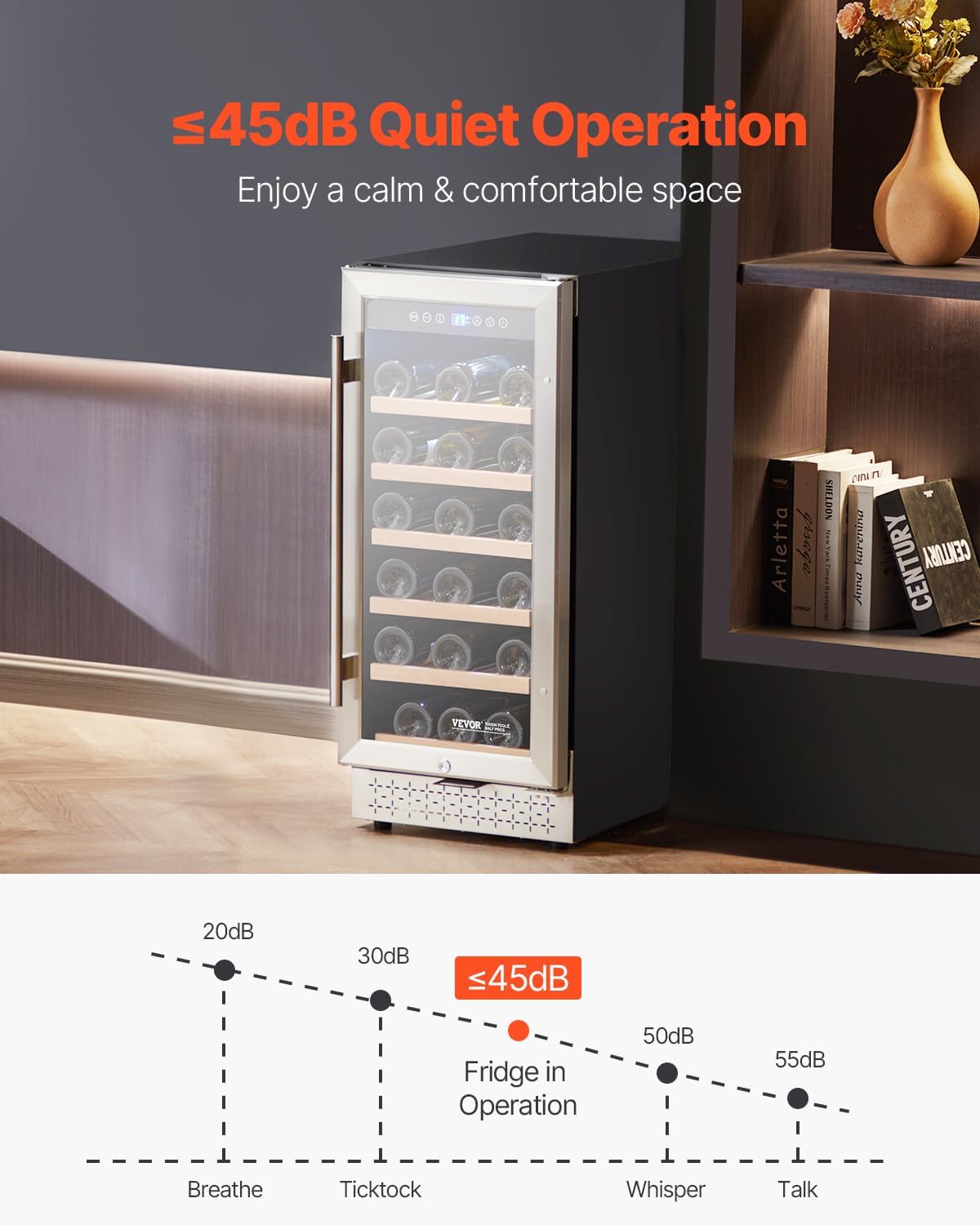 VEVOR YC-100A, 28, Mini Wine Refrigerator with Glass Door, Adjustable Shelves, Digital Temperature Control, Built-in & Freestanding Cooler Fridge for Home, Office, Bar, 32 Bottle, Sliver