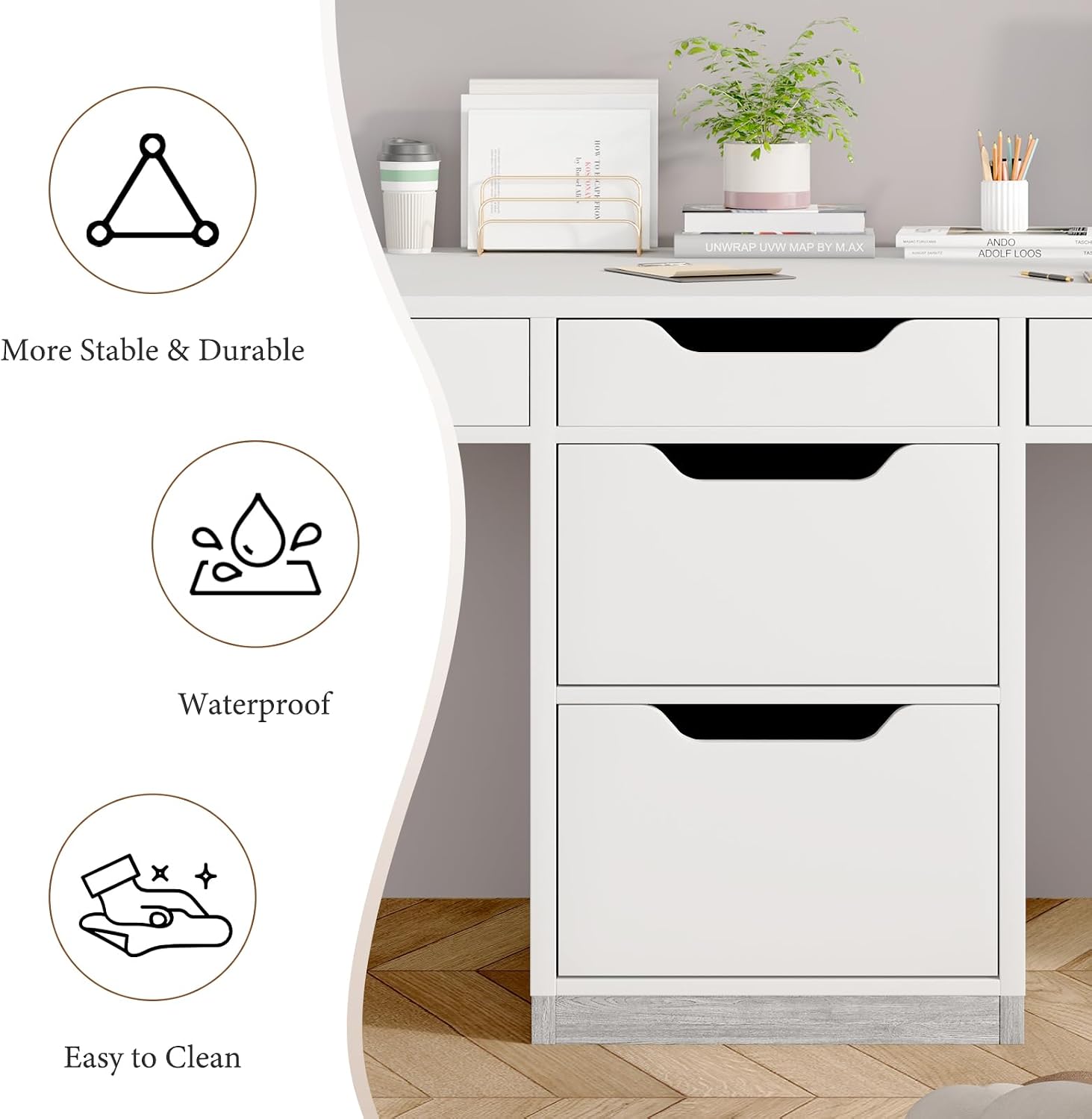 MaverickFurni Two Person Desk with 5 Drawers, Double Desk with Storage for 2 People, 78 Inch Extra Long White Desk Workstation with File Drawer for Home Office, White