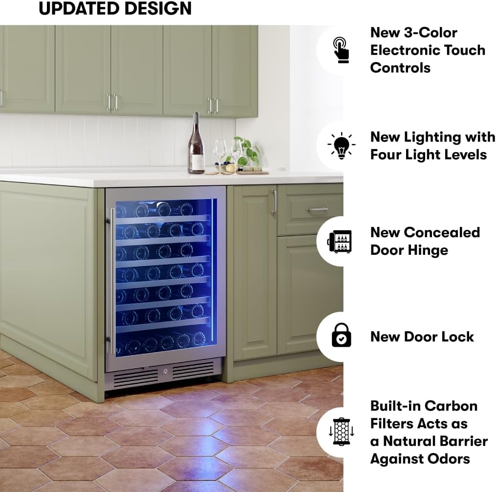 Zephyr Presrv 24' Wine Fridge Single Zone Under Counter - Countertop Wine Cooler Cellars Cabinet Wine Beverage Refrigerator Home Bar Chiller Freestanding with Glass Door, 53 Bottles 750ml