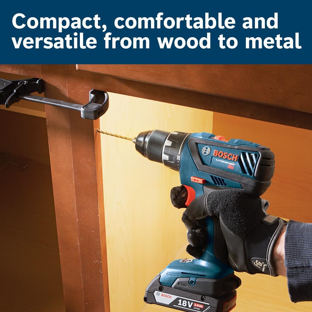 Bosch GXL18V-496B22 18V 4-Tool Combo Kit with Compact Tough 1/2 In. Drill/Driver, Two-In-One 1/4 In. and 1/2 In. Impact Driver/Wrench, Compact Recip Saw, LED Light and (2) 2.0 Ah SlimPack Batteries