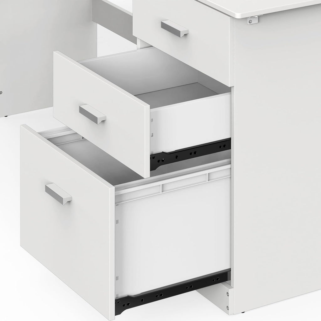 SHW 51 x 59 Inches L-Shaped Home Office Wood Corner Desk with Box Box File Drawers, White