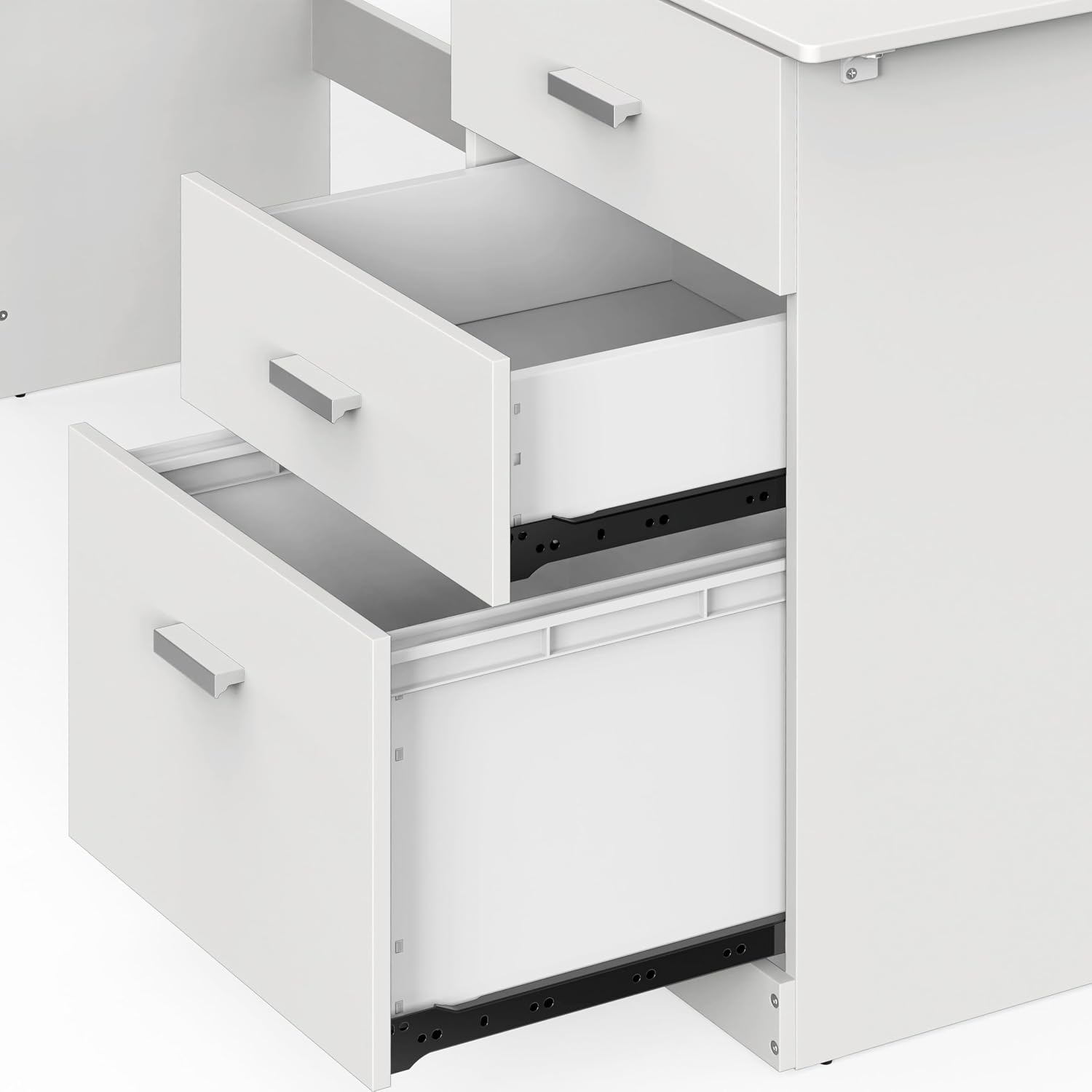 SHW 51 x 59 Inches L-Shaped Home Office Wood Corner Desk with Box Box File Drawers, White