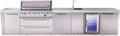 Mont Alpi Premium 157'W Stainless Steel Outdoor Kitchen Island with Refrigerator + Beverage Center Faucet & Sink + 44'W 6-Burner BBQ Gas Grill + White Granite Countertops + Storage Cabinets & Drawers