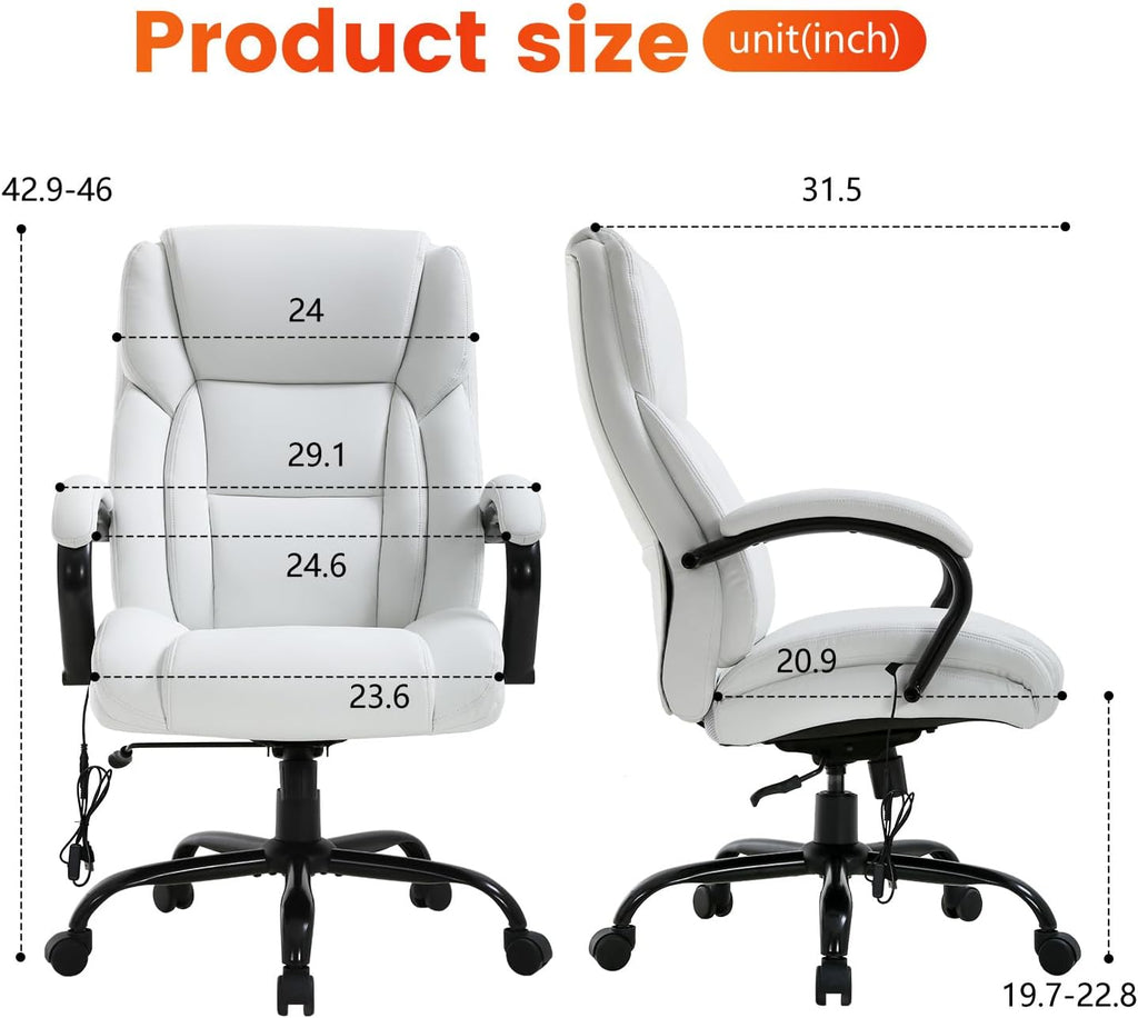 Office Chair Desk Chair Computer Chair with Lumbar Support Headrest Armrest Swivel Rolling PU Leather Task Big and Tall 500lb Wide Seat Massage Ergonomic Chair Adjustable for Adults Women(Cream)