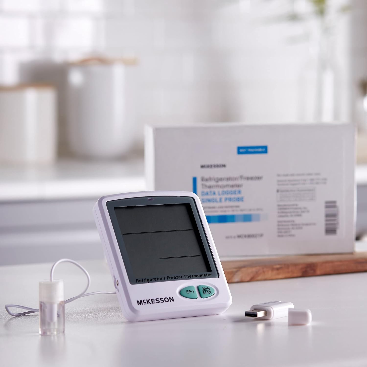 McKesson Refrigerator and Freezer Thermometer, Single-Probe - Waterproof Digital Display Max/Min Temperatures, 1 Count