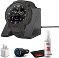 Garmin Instinct Crossover Solar Rugged Hybrid Smartwatch with Solar Charging Capabilities Graphite with Watch Charging Stand, 2-Port Car Adapter, Wall-Adapter & Watch Cleaning Kit (010-02730-11)