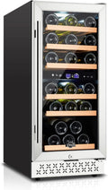 Tylza 15 Inch Wine Fridge, 30 Bottles Dual Zone Wine Cooler Refrigerator, Undercounter or Freestanding, 40-65°F, Wine Cabinet with Tempered Glass Door, Wine Cooler for Home, Kitchen, Bar