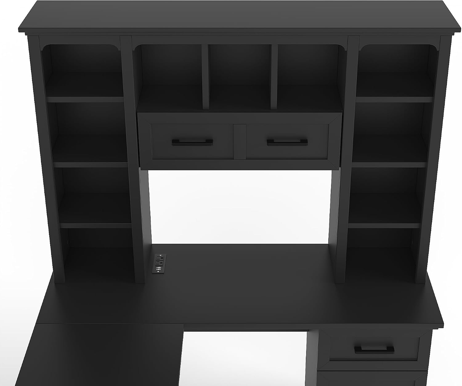 Bellemave L-Shaped Computer Desk with Drawers, Hutch and Bookshelf, Home Office Desk, Corner Gaming Computer Desk with Power Outlet, Study Table Writing Desk, Black