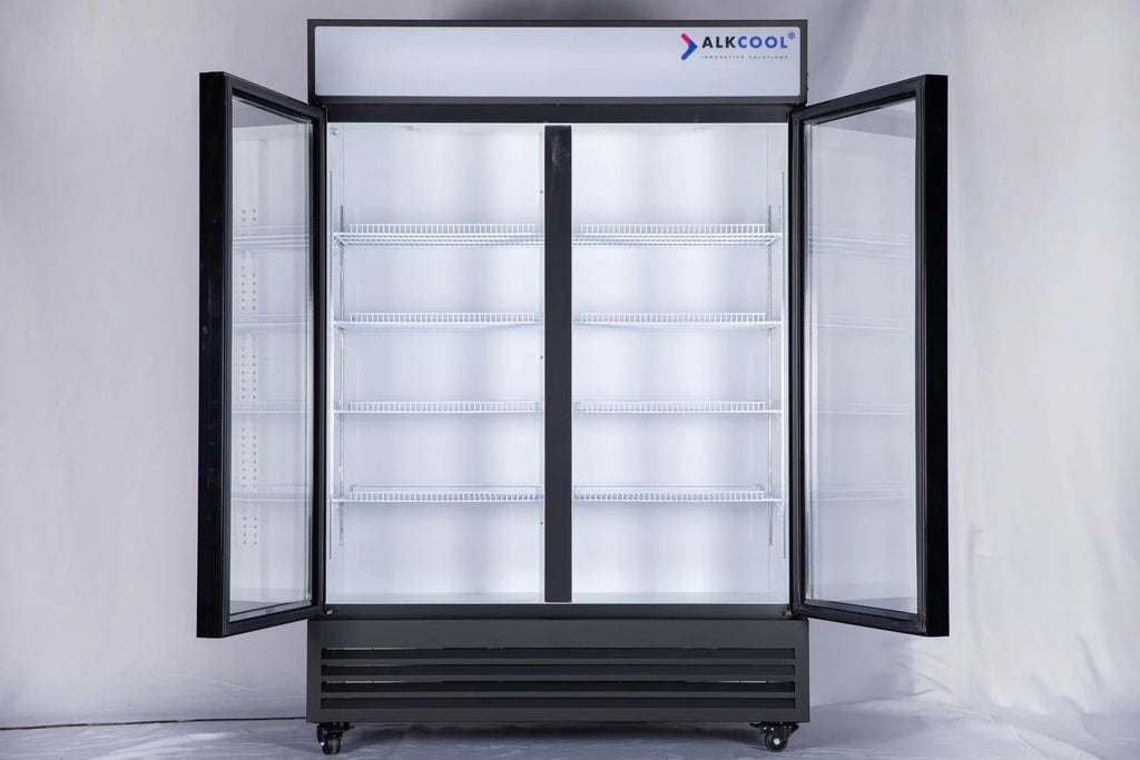 Commercial Beverage Refrigerator Display Fridge,46 Cu Ft Two Glass Door Upright Merchandiser Drink Cooler with LED Light Adjustable Shelves,ETL and NSF Approval,Hinge