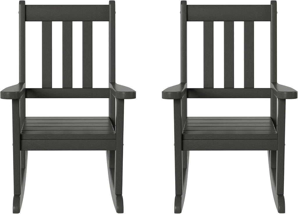 WestinTrends Malibu Outdoor HDPE Plastic Preschool Toddler Rocking Chairs (Set of 2), Gray
