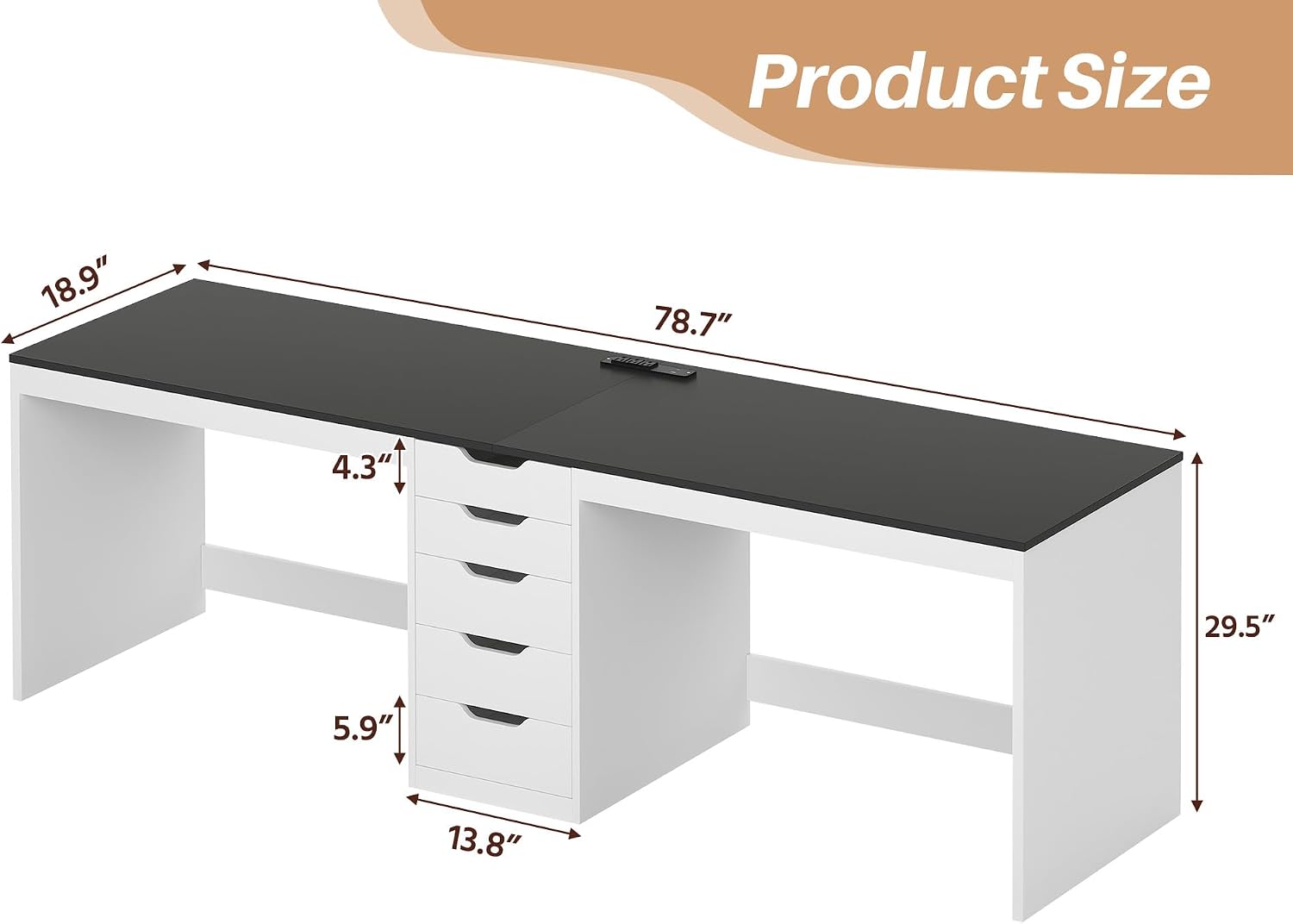 YOMILUVE 2 Person Desk with 5 Drawers and Power Outlets, 78.7 Inch Long Computer Desk with Storage File Cabinet, Two Person Home Office Double Desk with Storage, Black and White