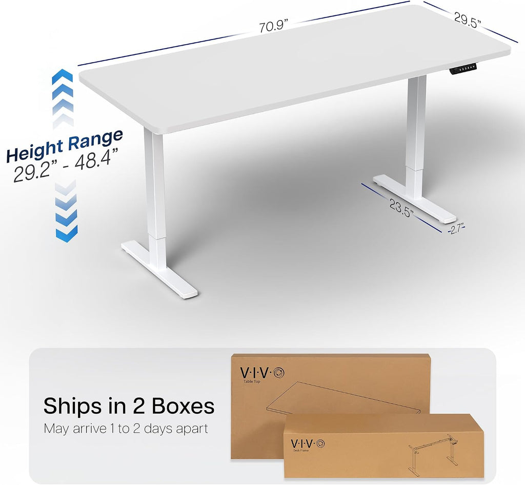 VIVO Electric 71 x 30 in Standing Desk, Memory Height Adjustment, 1B Series, Holds 220 lbs, White Top White Frame, DESK-KIT-1W7W