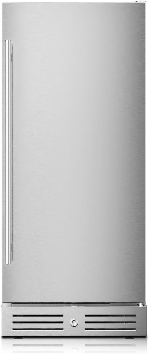 Yeego 15 Inch Beverage Refrigerator, 100 Can Beverage Cooler, Under Counter or Freestanding Drink Fridge with Lock, Auto Defrost, Digital Touch Control, Stainless Steel for Indoor & Covered Outdoor