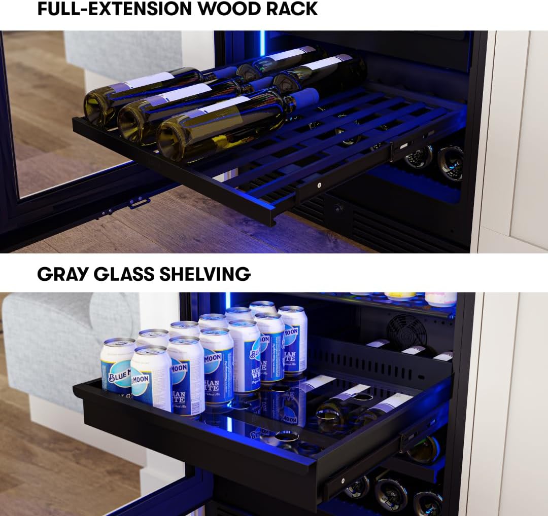 Zephyr 24 Inch Panel-Ready Wine Fridge & Beverage Refrigerator Single Zone Full Size - Tall Wine Cooler Cellars Large Bar Drink Freestanding w/Glass Door - 266x12oz cans & 14x750 ml bottles