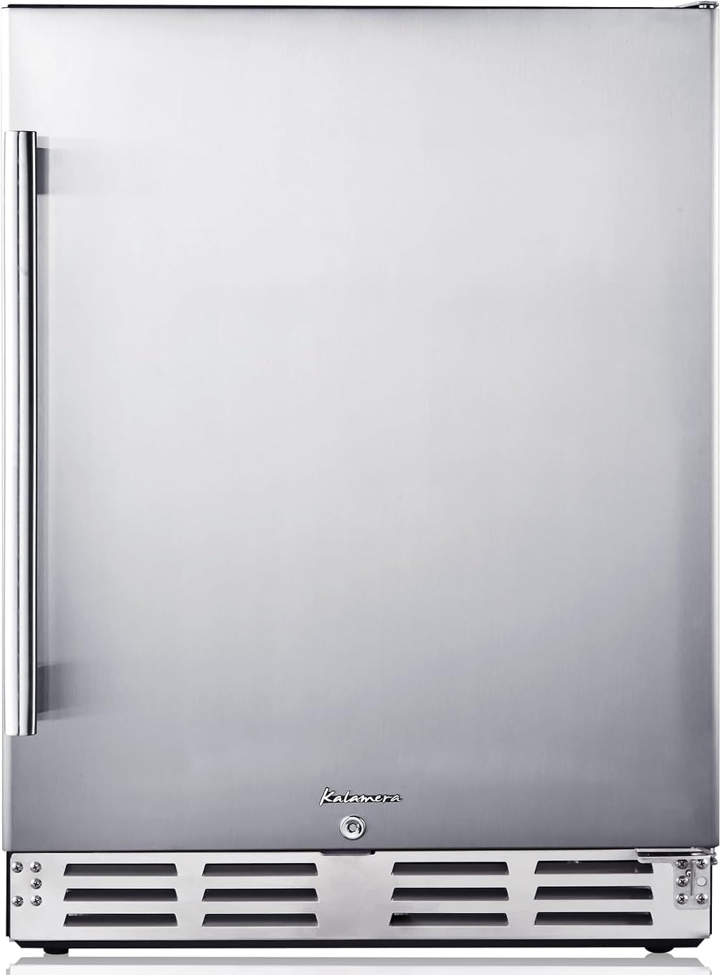 Kalamera Beverage Refrigerator 24 Inch, Under Counter 150 Cans Mini Drinks Fridge with Stainless Steel Door, Beverage Cooler Built-in and Freestanding, 32-40℉ Temperature Range