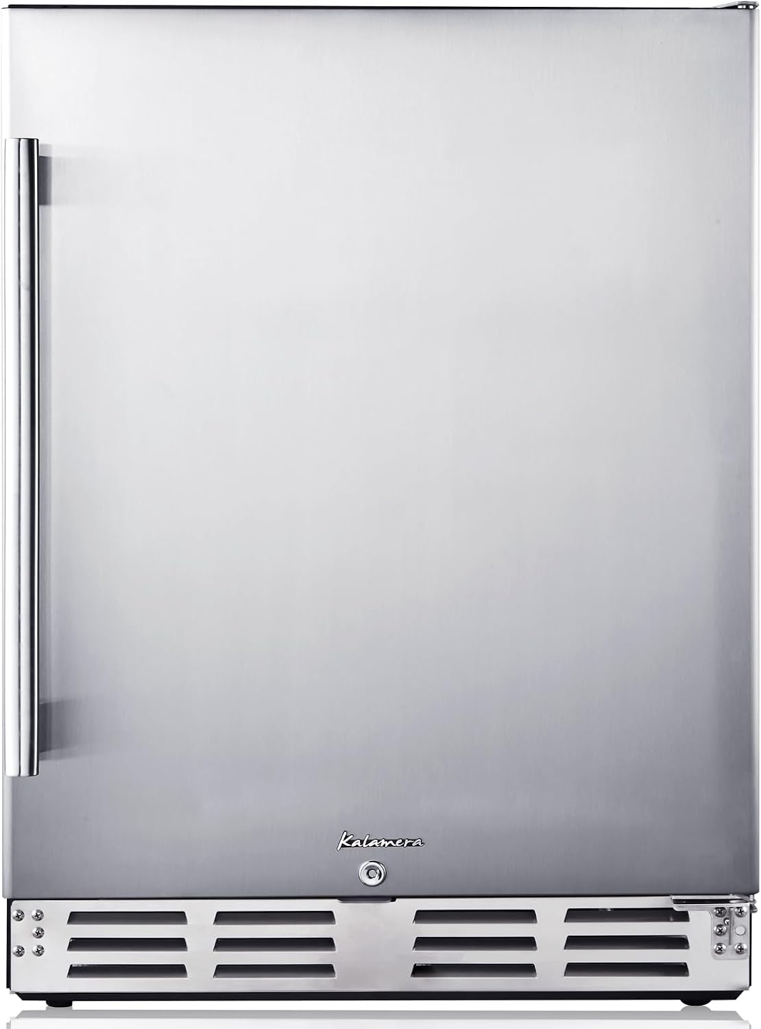 Kalamera Beverage Refrigerator 24 Inch, Under Counter 150 Cans Mini Drinks Fridge with Stainless Steel Door, Beverage Cooler Built-in and Freestanding, 32-40℉ Temperature Range
